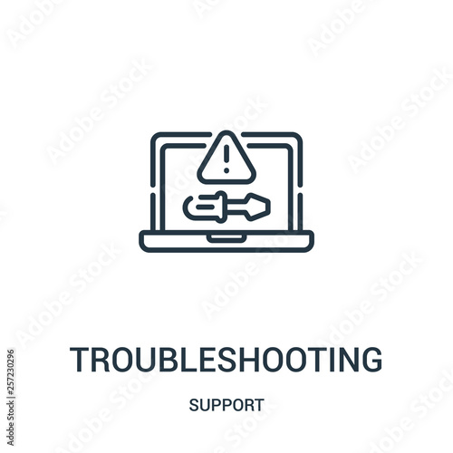 troubleshooting icon vector from support collection. Thin line troubleshooting outline icon vector illustration. Linear symbol for use on web and mobile apps, logo, print media.