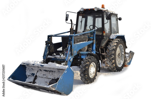 Tractor for snow removal. Isolated on white background. Russia
