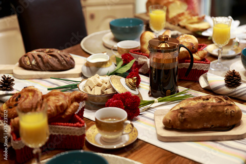 Kitchen table with continental breakfast 