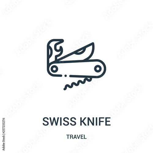 swiss knife icon vector from travel collection. Thin line swiss knife outline icon vector illustration. Linear symbol for use on web and mobile apps, logo, print media.