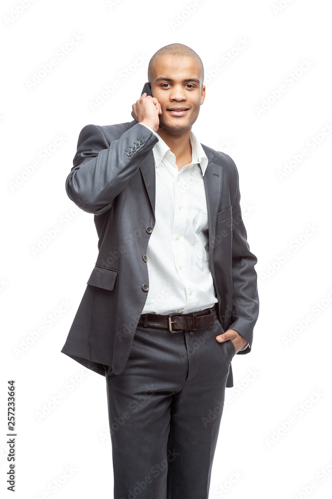 portrait of a happy businessman talking on the phone portrait of a happy businessman talking on the phone