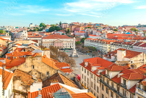 Lisbon, Portugal skyline view over Rossio Square from elevator Santa de Justa photo