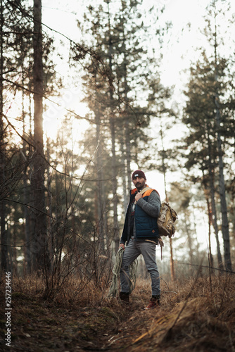30-40 years old man hiker in the forest © Creaturart