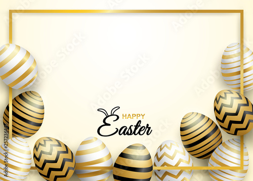 Happy easter celebration. golden,white easter egg on soft background ,light and shadow . Vector.