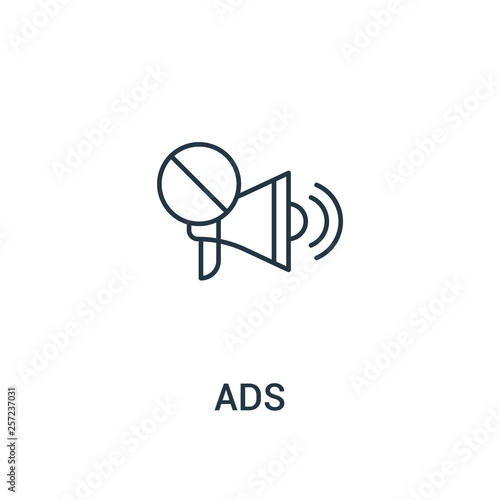 ads icon vector from ads collection. Thin line ads outline icon vector illustration. Linear symbol for use on web and mobile apps, logo, print media.
