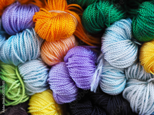 Close-up colorful yarn.