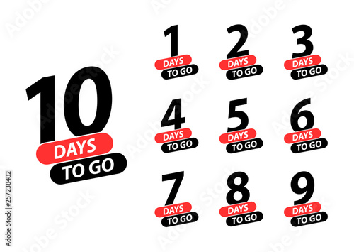 Number 1, 2, 3, 4, 5, 6, 7, 8, 9, 10, of days left to go. Collection badges sale, landing page, banner.