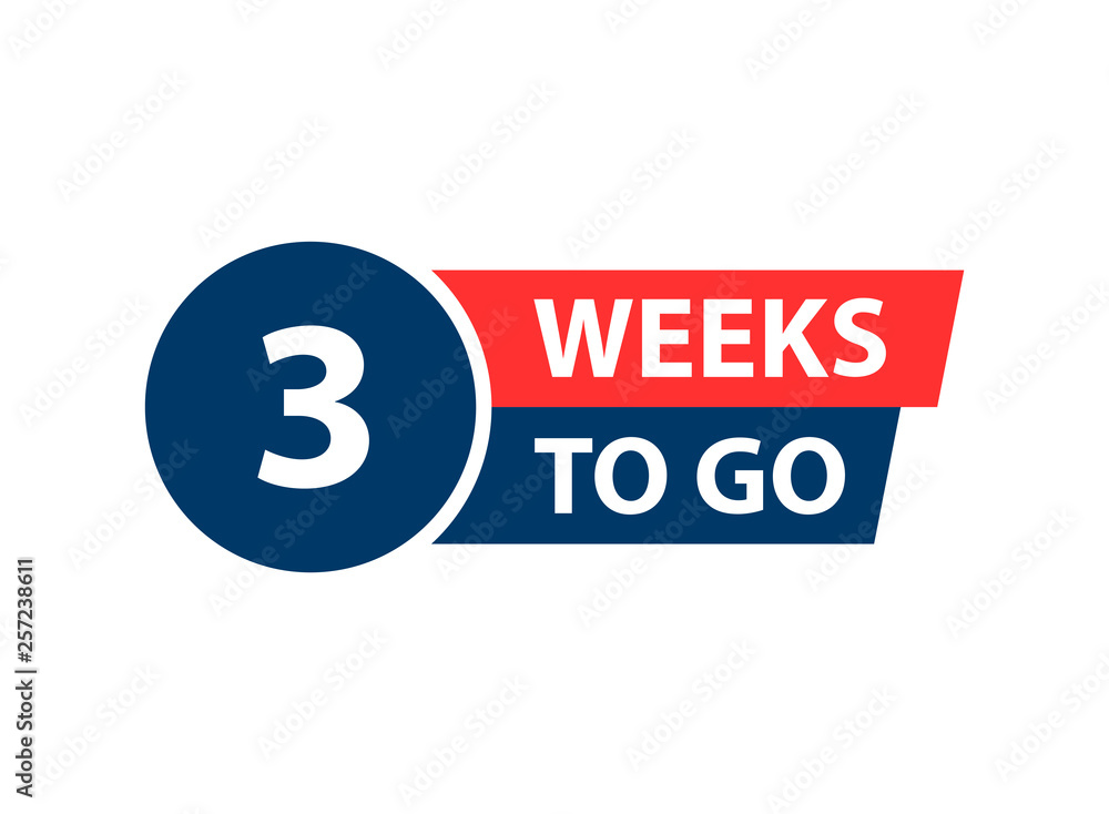 Number 3 of weeks left to go. Collection badges sale, landing page, banner.Vector illustration. Number 3 of weeks left to go. Collection badges sale, landing page, banner.Vector illustration.
