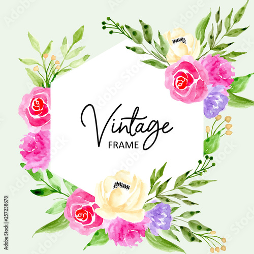 sweet vintage frame with watercolor floral