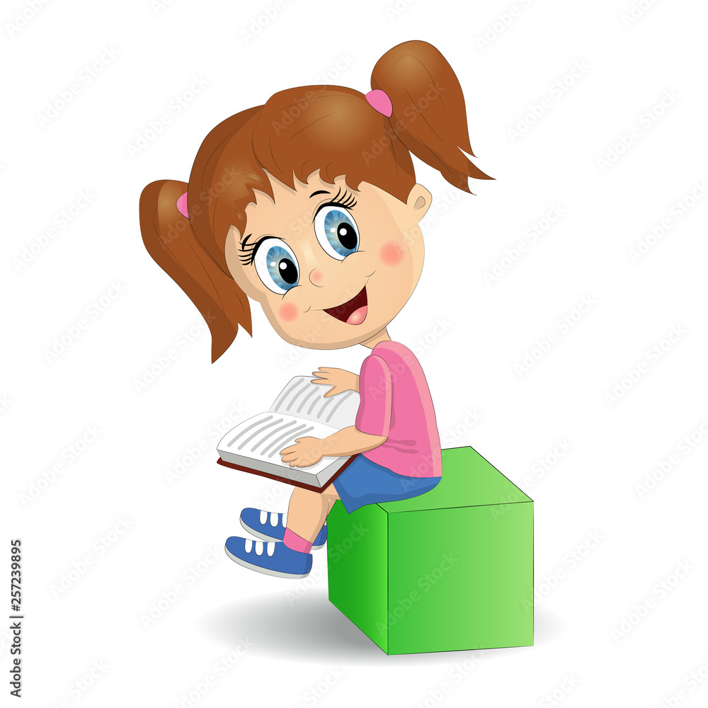 portrait of cute brunette girl reading book. Student learning illustration. Creative paper art, education concept portrait of cute brunette girl reading book. Student learning illustration. Creative paper art, education concept