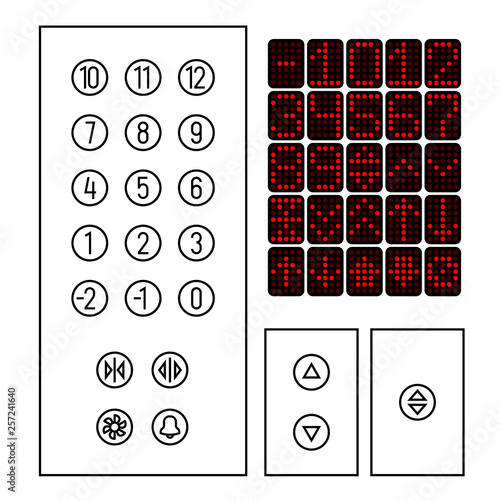 Elevator buttons icon set. Elements of elevator interior interface in a thin line style.