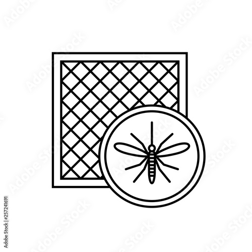 Mosquito net icon with window and mosquito silhouette.