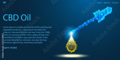 CBD oil and dropper with connection light lines .