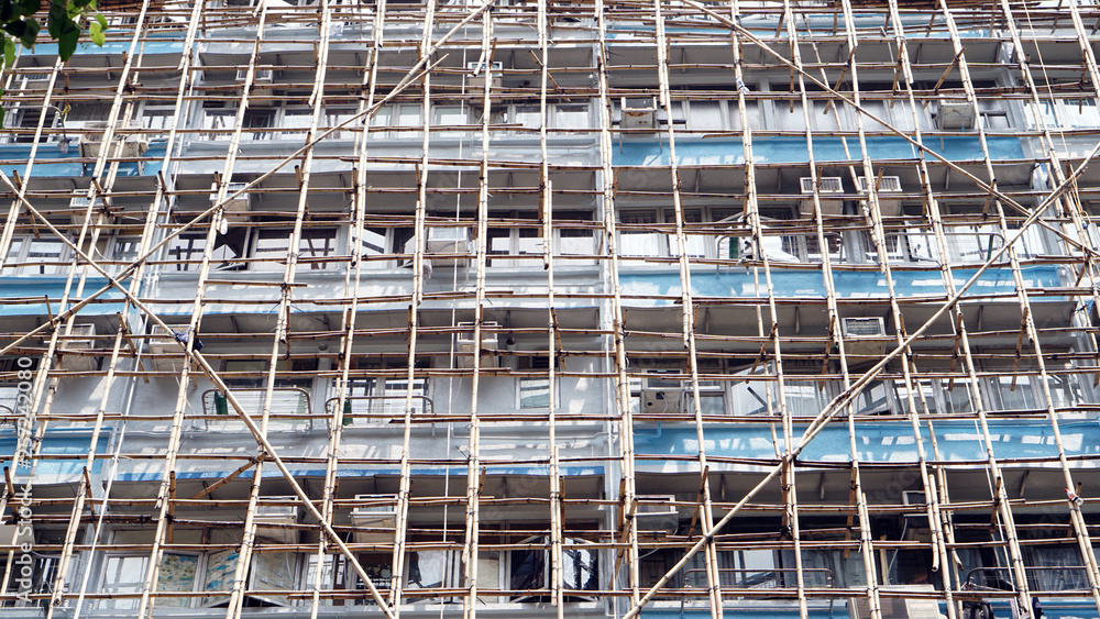 Hong Kong apartment bamboo scaffold safty renovate struction elevation