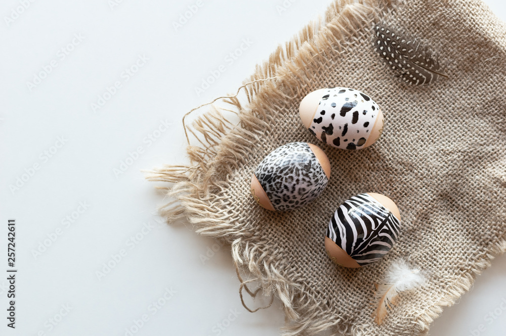 Animal print. Stylish set of Easter eggs on a white background. Easter concept. Animal print. Stylish set of Easter eggs on a white background. Easter concept.