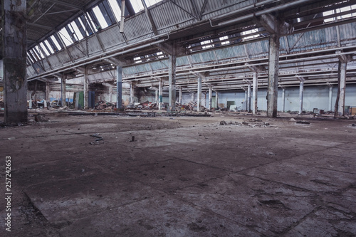 Destroyed industrial warehouse or factory  demolition concept