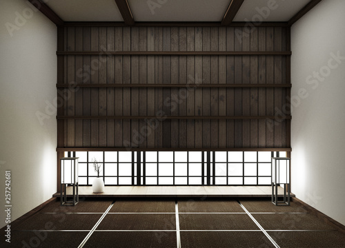 interior design modern empty living room with floor tatami mat and traditional japanese.3D rendering