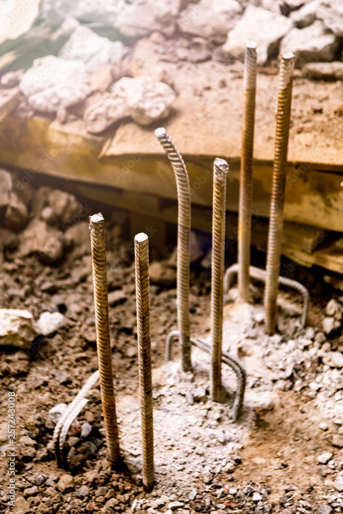 rebar sticks out of concrete Stock Photo | Adobe Stock