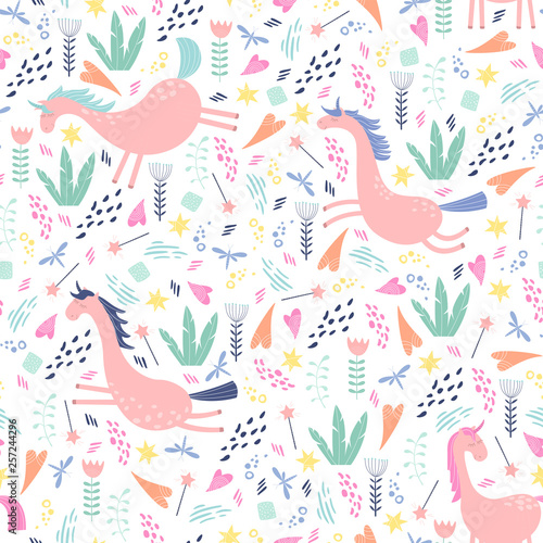 Magic unicorn seamless pattern. Colorful vector illustration in flat style.  