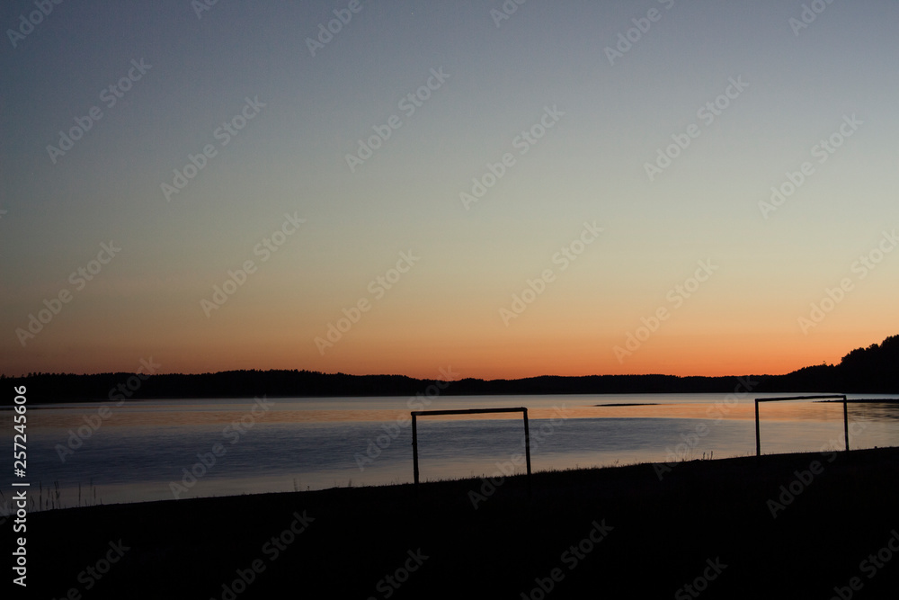  football goal at sunset