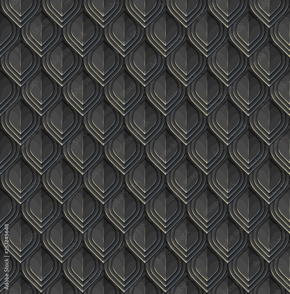 Reptile or fish scales. Black lamellar armour with blue and pale glares. Vector seamless pattern Reptile or fish scales. Black lamellar armour with blue and pale glares. Vector seamless pattern
