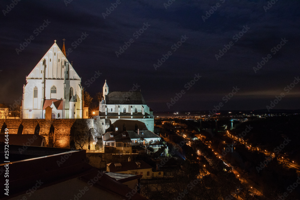 church in nighttime, long time exposure with river in the background. Old town center of Znojmo, CZ. church in nighttime, long time exposure with river in the background. Old town center of Znojmo, CZ.