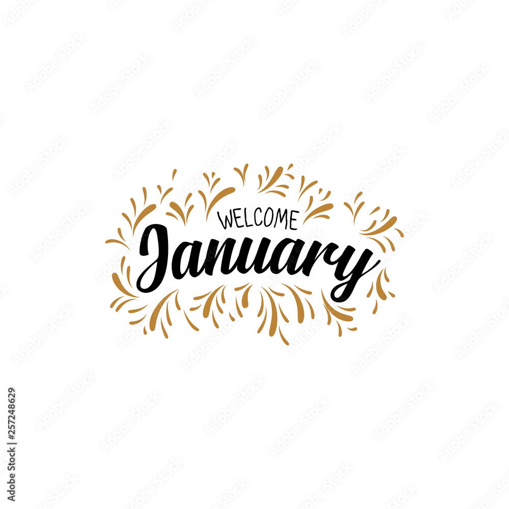 welcome january Hand drawn brush pen lettering. design for holiday greeting card and invitation of seasonal january holiday. - Vector welcome january Hand drawn brush pen lettering. design for holiday greeting card and invitation of seasonal january holiday. - Vector