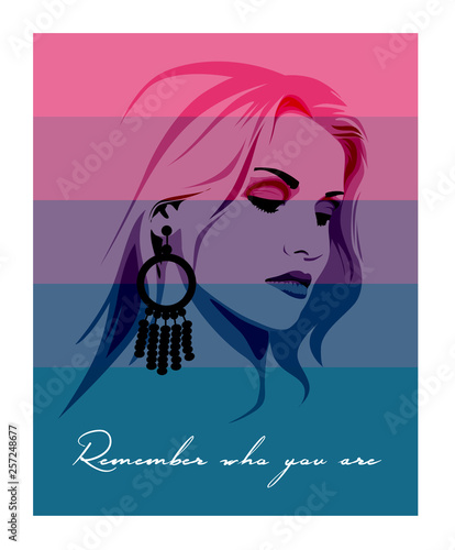 vector print banner with girl sketch and slogan Remember who you are