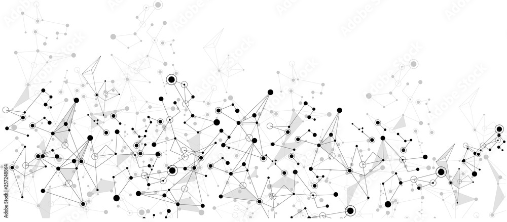 White global communication banner with grey abstract network pattern.