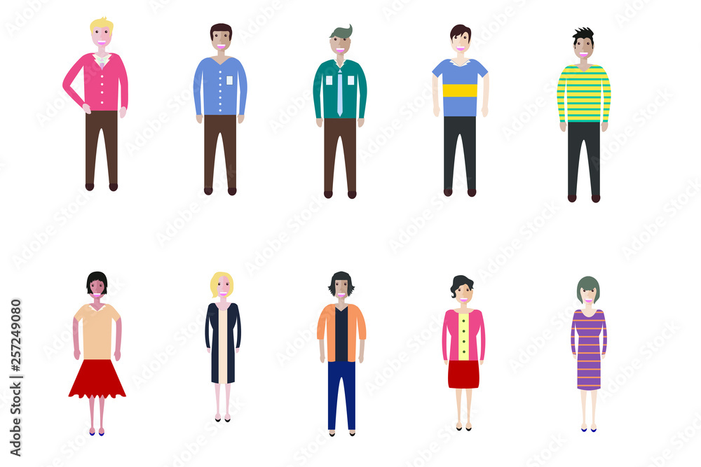 Set of full body diverse business people. Flat icons design white isolated. Vector graphic illustration. Man and woman, Different nationalities characters Set of full body diverse business people. Flat icons design white isolated. Vector graphic illustration. Man and woman, Different nationalities characters