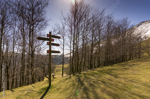 Cruce de caminos en la montaña. Elegir un destino