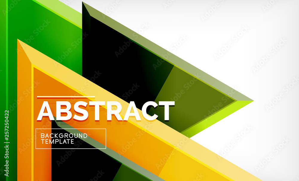 Triangles repetiton geometric abstract background, multicolored glossy triangular shapes, hi-tech poster cover design or web presentation template with copy space Triangles repetiton geometric abstract background, multicolored glossy triangular shapes, hi-tech poster cover design or web presentation template with copy space