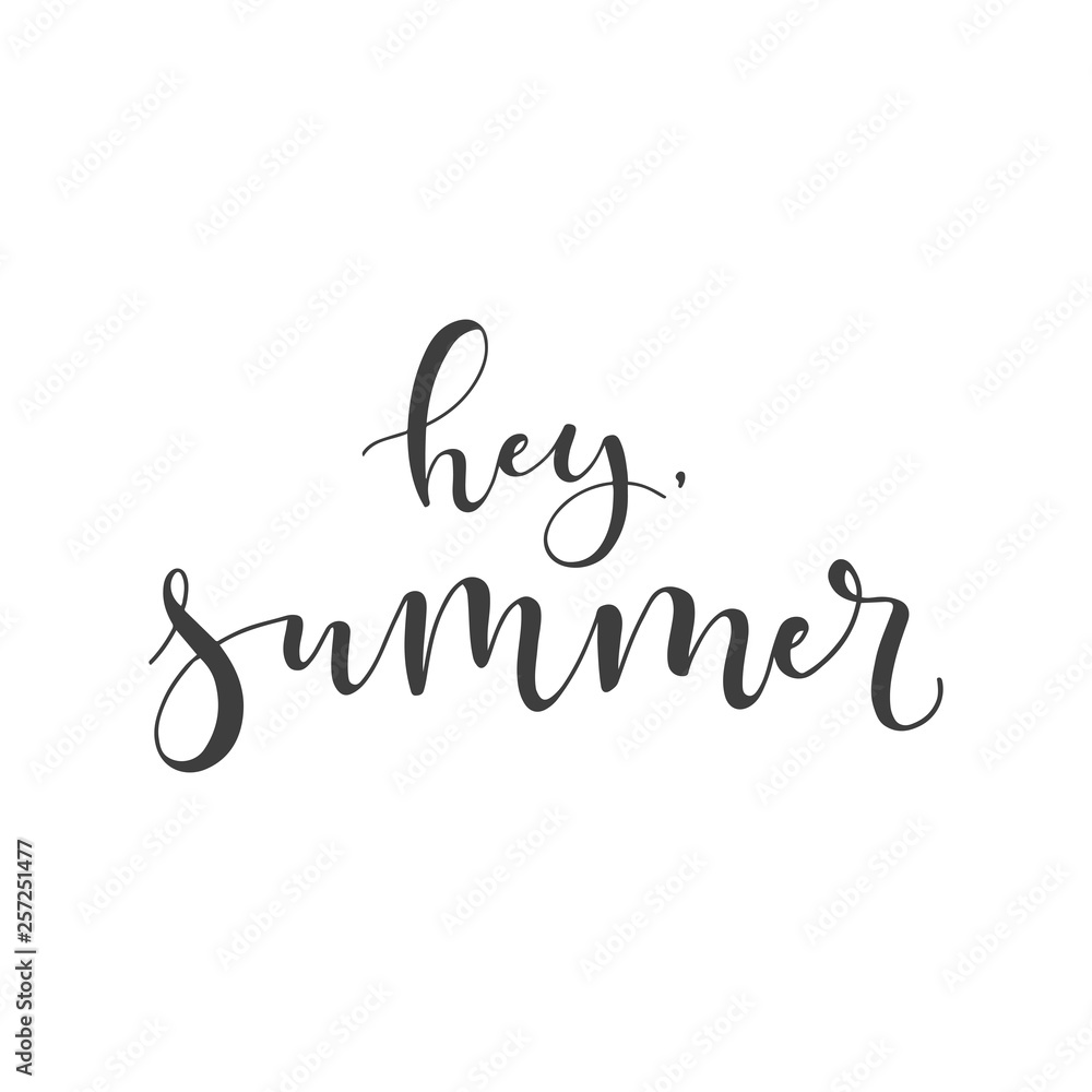 Lettering with phrase hey, summer. Vector illustration. Lettering with phrase hey, summer. Vector illustration.