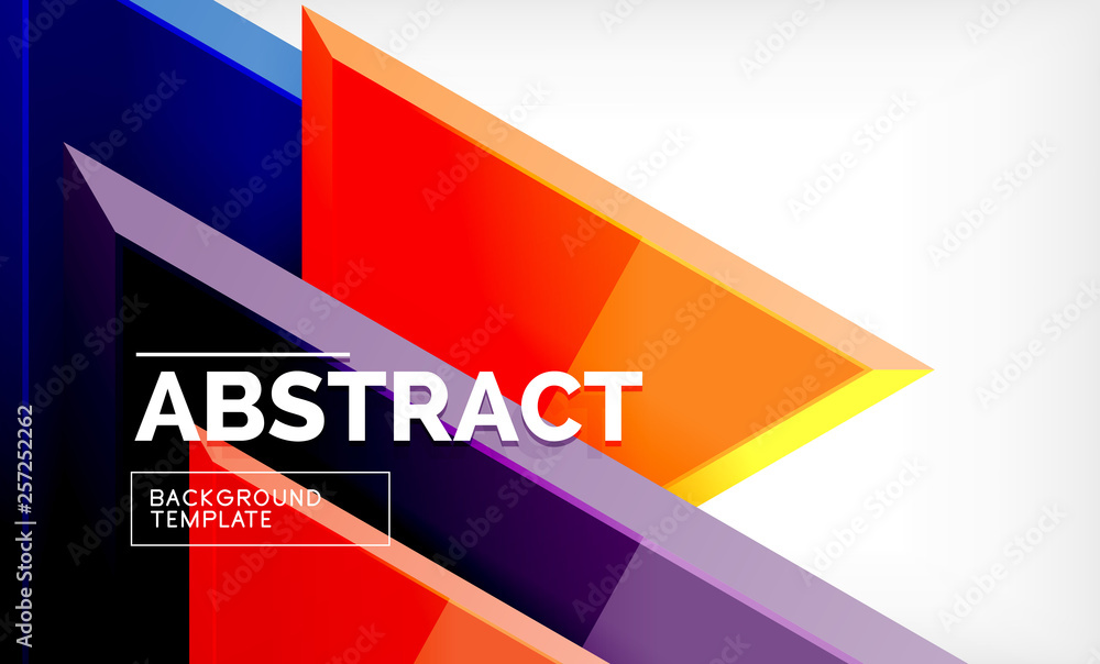 Triangles repetiton geometric abstract background, multicolored glossy triangular shapes, hi-tech poster cover design or web presentation template with copy space Triangles repetiton geometric abstract background, multicolored glossy triangular shapes, hi-tech poster cover design or web presentation template with copy space