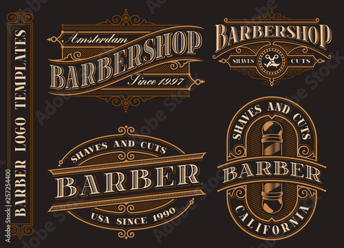 Set of vintage barbershop emblems, logos, badges.