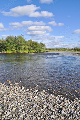 Pebble riverbanks.