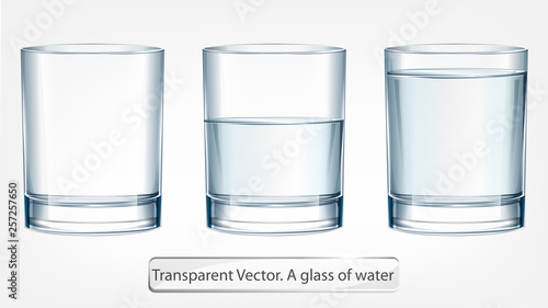Transparent vector glass of water on light background