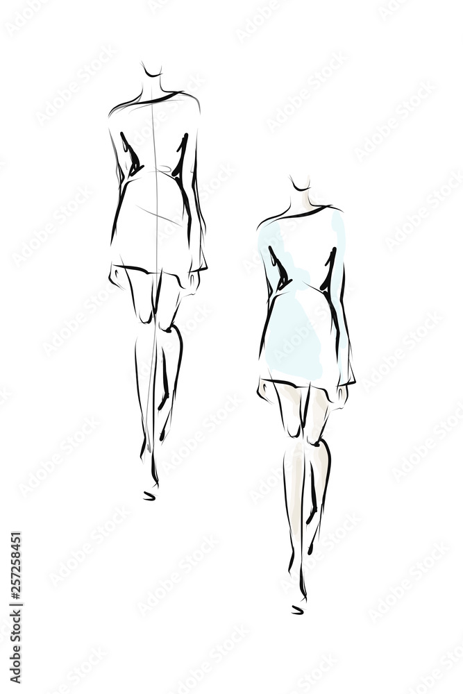Hand-drawn fashion illustration. Young woman, girl, model. Sketch, vector Hand-drawn fashion illustration. Young woman, girl, model. Sketch, vector