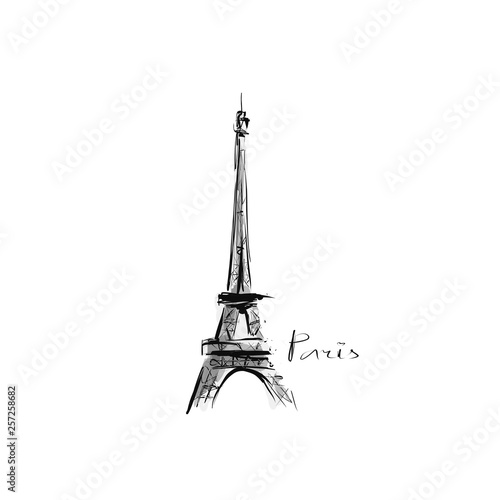 Eiffel tower. Hand-drawn illustration. Sketch, vector