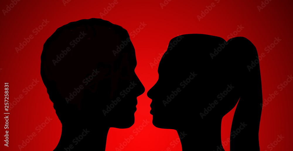 Fototapeta premium Silhouette of young couple in love