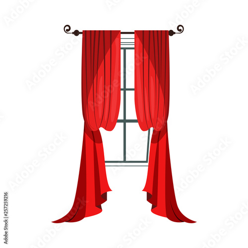 Red curtains illustration. Textile, window, decor. Interior concept. Vector illustration can be used for topics like home, interior design, decoration