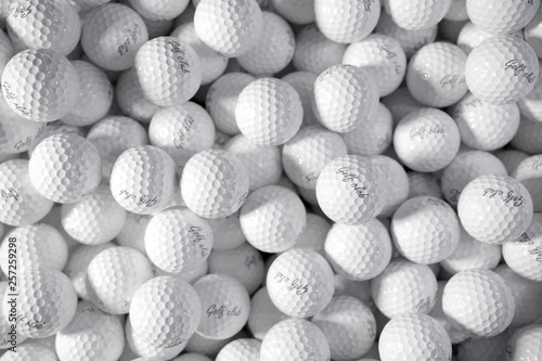 Pile of golf balls. 3d concept.