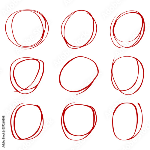 Set of hand drawn circles on white background