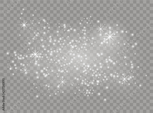 White sparks and stars. Shine with light. Vector.Dust white. Sparkles with transparent background. Christmas abstract pattern. Sparkling magic Dust Particles.