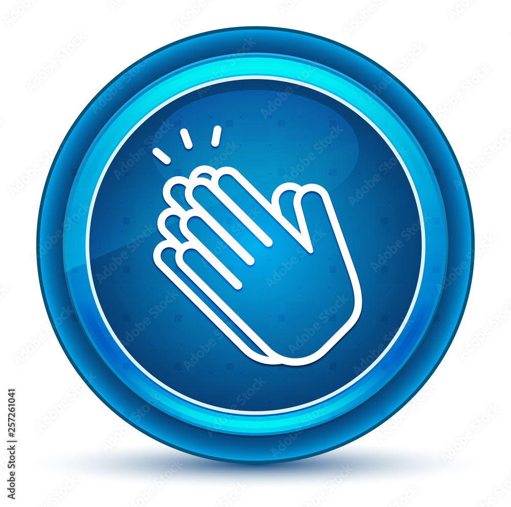 Hands clap icon eyeball blue round button Hands clap icon eyeball blue round button
