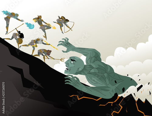 titanomachy titan fighting the olympus greek mythology gods