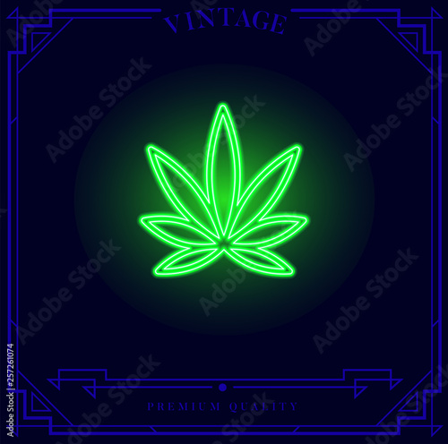 Medical Cannabis Leaf Neon light sign. Vector illustration.