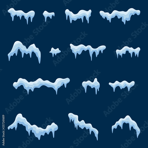 Set of snow caps, snowballs and snowdrifts
