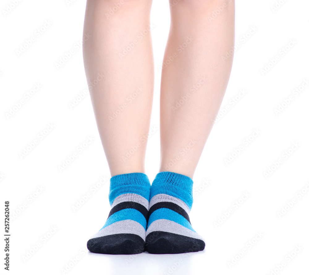 Female legs with socks fashion on background isolation Female legs with socks fashion on background isolation