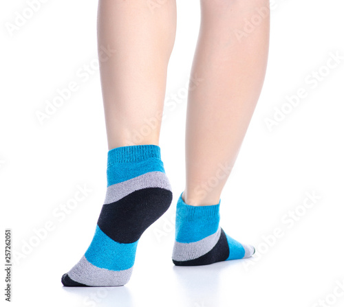 Female legs with socks fashion on background isolation